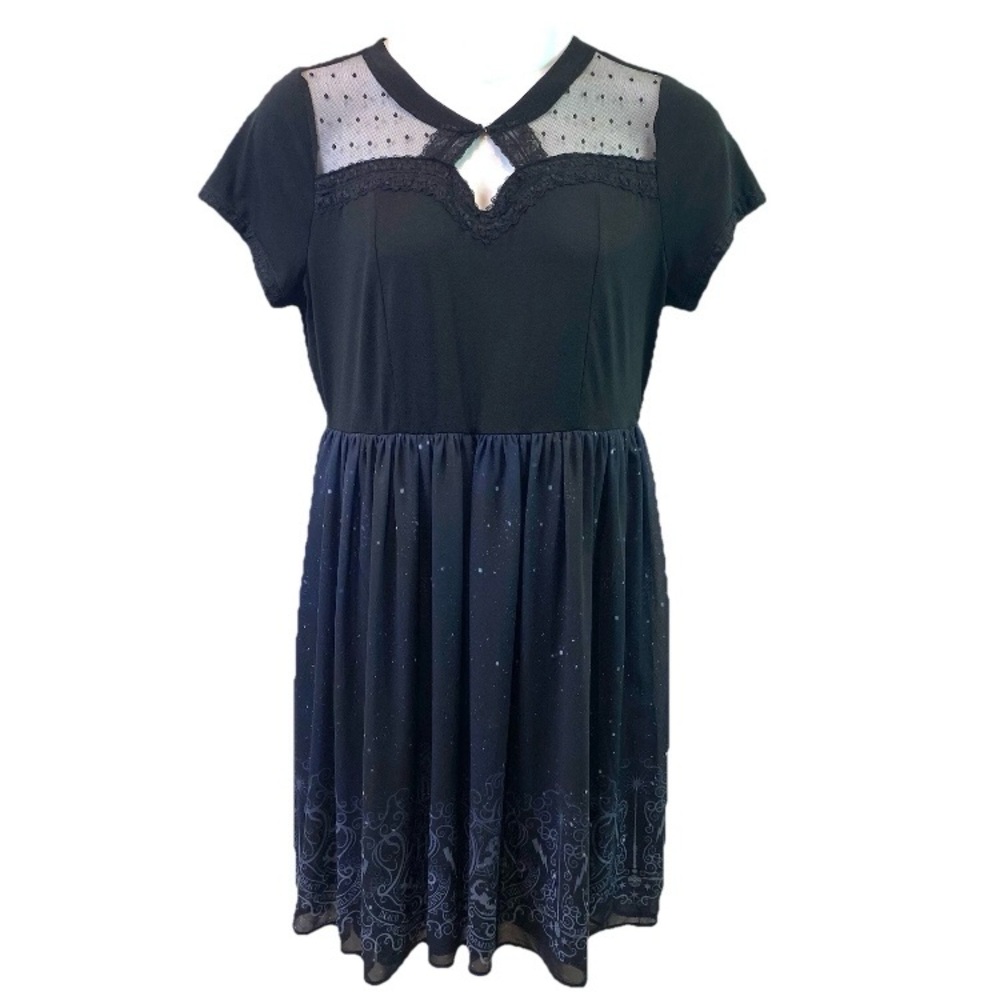 Torrid Dress Harry Potter Crest Hogwarts Houses Lace Blue & Black Sz 1 Flaw